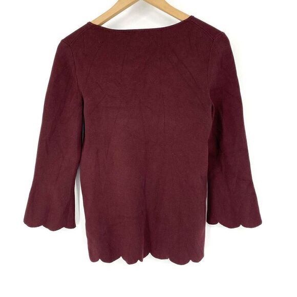 Talbots Sweater Size Small Womens Merlot Scalloped Hem V Neck Pullover Knit - Picture 5 of 6